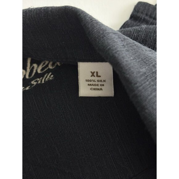 Caribbean Mens Shirt Size Large Button Down Black Short Sleeve 100% Silk - Picture 4 of 8